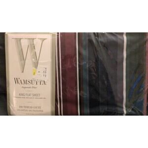 Wamsutta Supercale Plus King Flat Sheet NIP The Clubhouse Collection Striped VTG